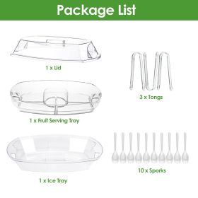 Fruit Ice Serving Tray, Refrigerated Vegetable Tray, Cold Food Buffet Server With Lid And 4 Compartments 3 Pliers 10 Forks