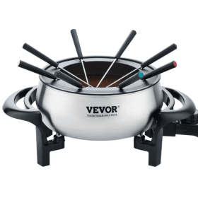 VEVOR Electric Fondue Pot Set For Cheese & Chocolate, 3 Quart Chocolate Melting Warmer, Stainless Steel Fondue Maker With Temperature Control And 8 Fo
