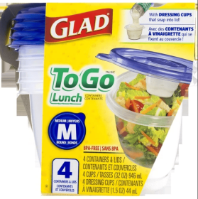 Glad To Go Lunch Medium Round Containers & Lids - 4 CT