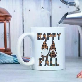 Happy Fall Gnome 11oz White Ceramic Coffee Mug â€“ Cute Autumn-Themed Design with Gnomes, Insulated, Reusable,