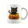 1pc Adorable Halloween Black Kitten & Pumpkin Ceramic Coffee Mug - Insulated, Reusable, Hand-Wash Only | Perfect