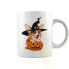 1pc Scary Pumpkin Witch Hat Corgi Halloween Coffee Mug, Best Halloween Gift.