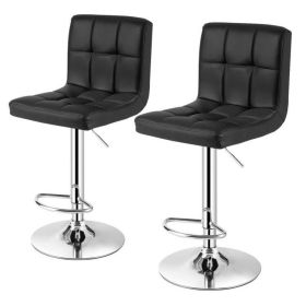Set of 2 Modern Adjustable Height Bar Stools with  PU Leather Swivel Seat (Color: Black)