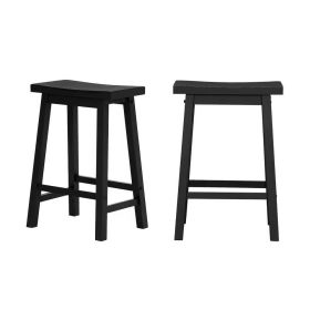 Set of 2 Farmhouse Counter Height Saddle Barstool in  Wood Finish (Color: Charcoal Black)