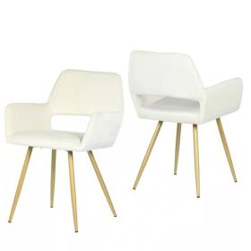 Set of 2 Modern  Velvet Upholstered Dining Chair with Gold Metal Legs (Color: Ivory)