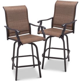 Set of 2 All-Weather Mesh Swivel Barstools (Color: brown)