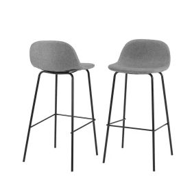 Set of 2 - Modern Low Back Barstool with Black Metal Frame and  Linen Seat (Color: Grey)