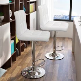Set of 2-  Faux Leather Barstool with Low Back Swivel Seat (Color: White)