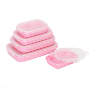 Reusable Pizza Storage Container with  Microwavable Serving Trays - Adjustable Pizza Slice Container to Organize & Save Space - BPA Free, Microwave (Color: pink, size: 550ML)