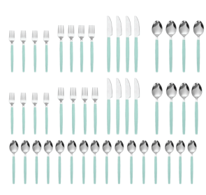Mainstays 49 Piece Stainless Steel and Plastic Flatware Set with Tray, Teal Blue, Service for 8 (SH328889GB: Mainstays 49 Piece Stainless Steel)